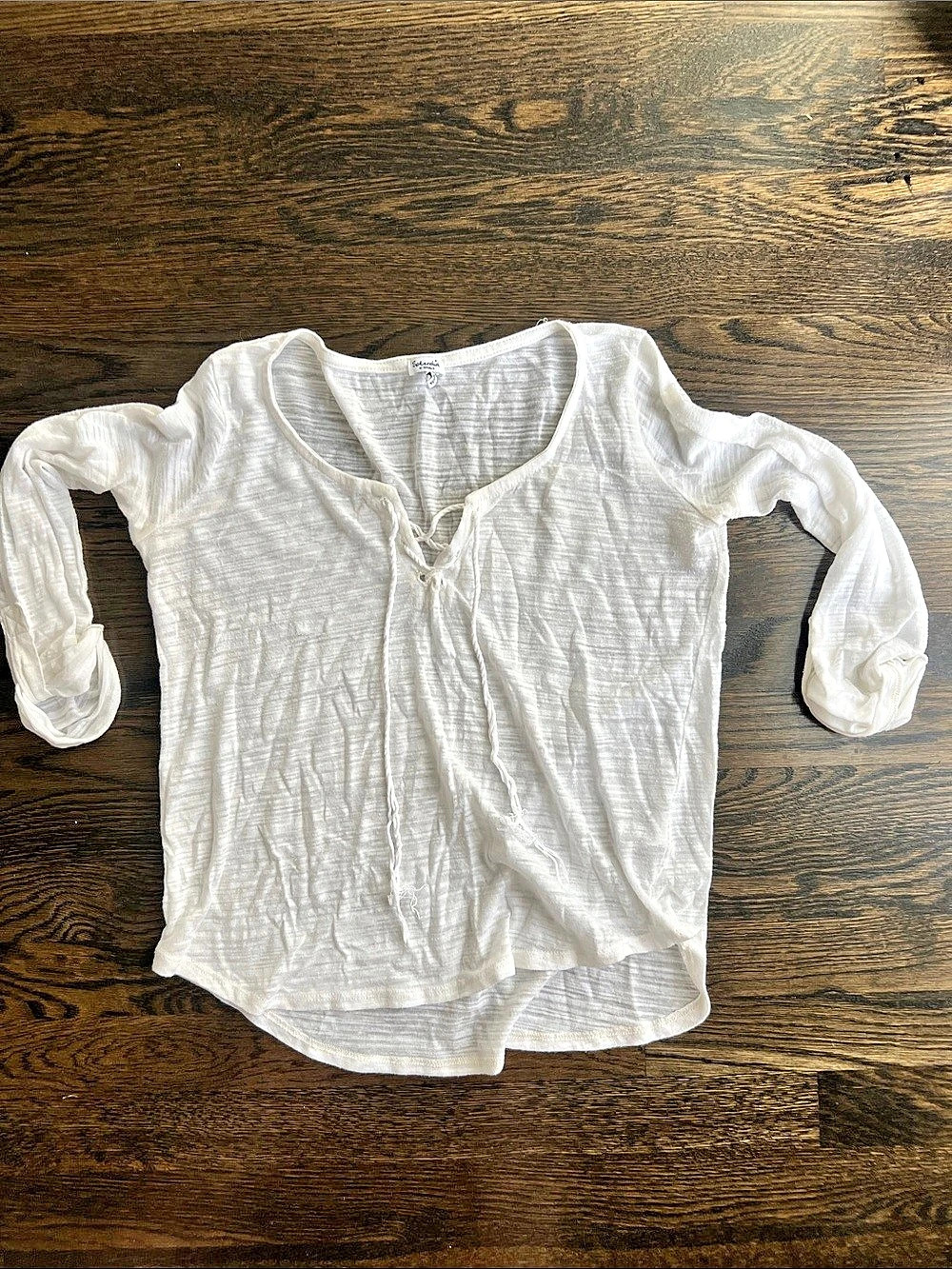 Splendid Y2K Early 2000s White Tie Neck Long Sleeve Shirt Semi-Sheer XS